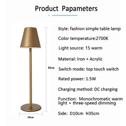 Modern battery lamps home decor dimmable bedside Tafellamp tisch lampe touch bar rechargeable cordless led table lamp restaurant